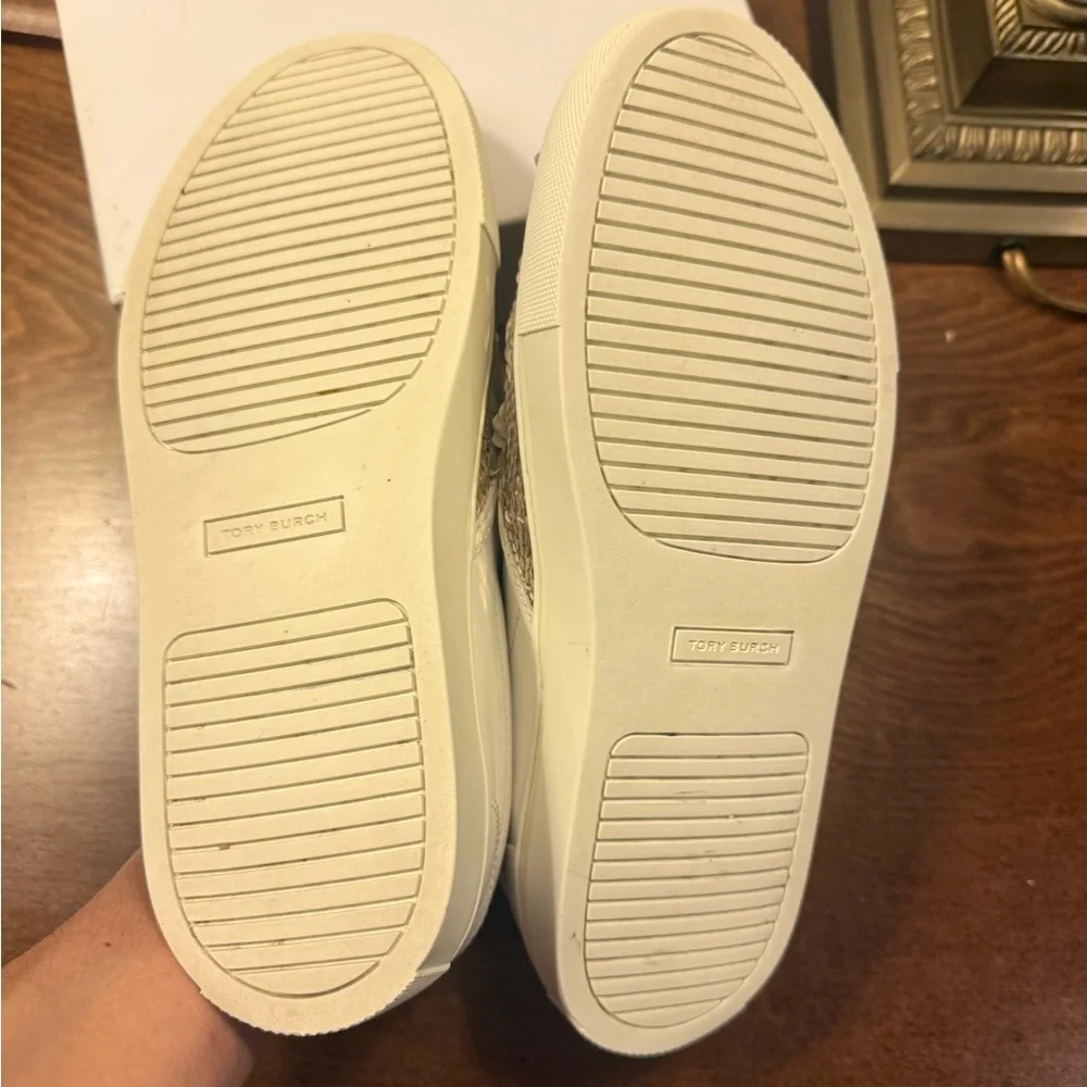 Tory Burch Carter Leather Slip-On Sneaker US 5.5 Sparkle Gold/Snow White $248